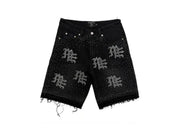 Mixed Emotions "ME" Rhinestone Denim Shorts Black