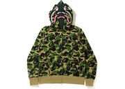 BAPE Big ABC Camo Shark Wide Full Zip Double Hoodie Green