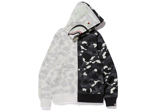 BAPE City Camo Half Shark Full Zip Hoodie White/Black