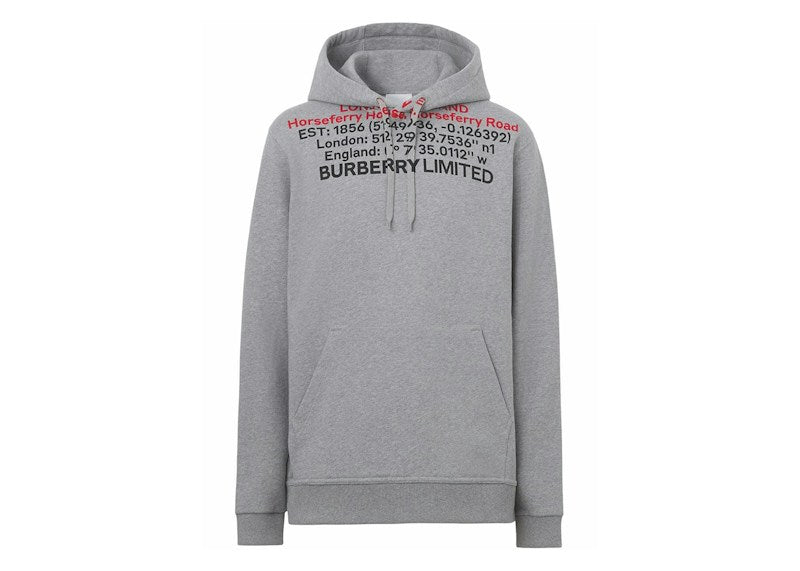 Burberry Horseferry Location Print Hoodie Gray