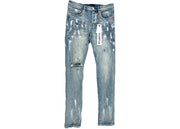 Purple Brand Light Indigo Paint Blowout Jean Light Blue