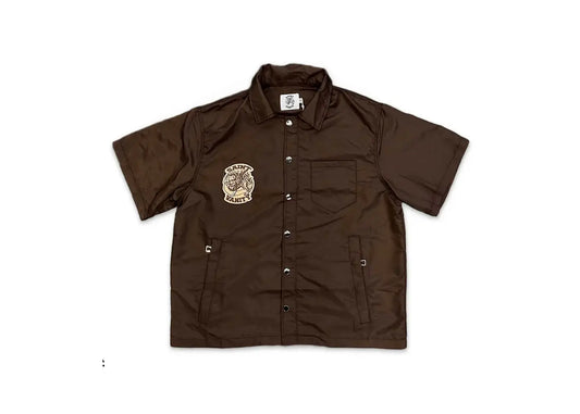 Saint Vanity Nylon Button Zip Up Tee Brown