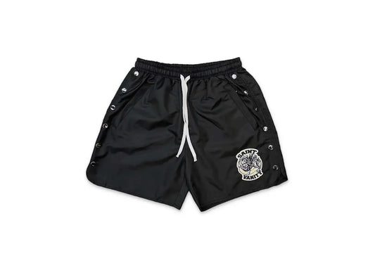Saint Vanity Nylon Logo Button Shorts Black