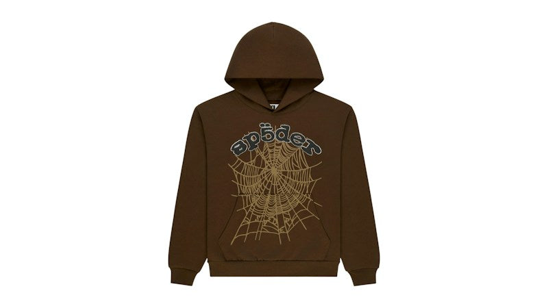 Sp5der Rhinestone OG Web Hoodie Brown