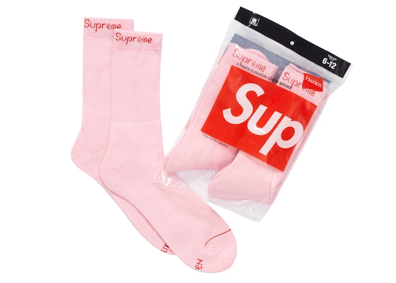 Supreme Hanes Crew Socks (4 Pack) Pink