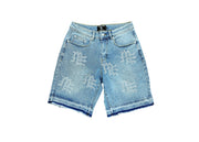 Mixed Emotions "ME" Rhinestone Denim Shorts Blue
