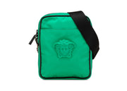 Versace Medusa Logo Shoulder Bag Green Black Nylon Leather
